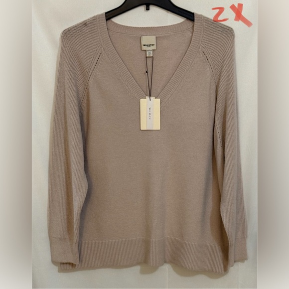Women's V-Neck Sweater - Beige - Picture 1 of 2
